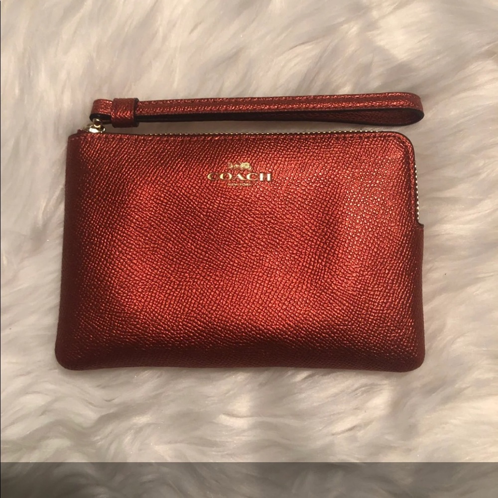 Coach Corner Zip Wristlet Red
